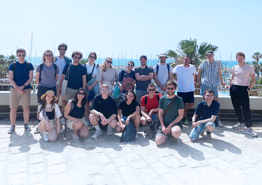 Group of students at the shore in Tel Aviv